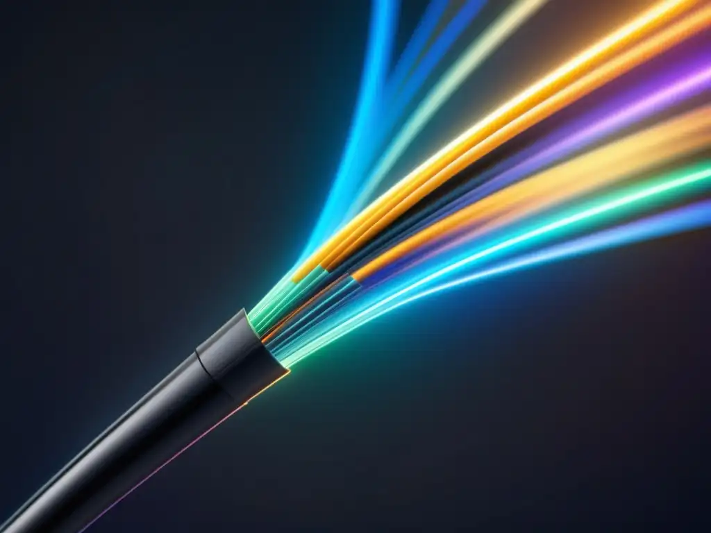 Investigación de fibra óptica revolucionaria, cable futurista, elegante y luminoso