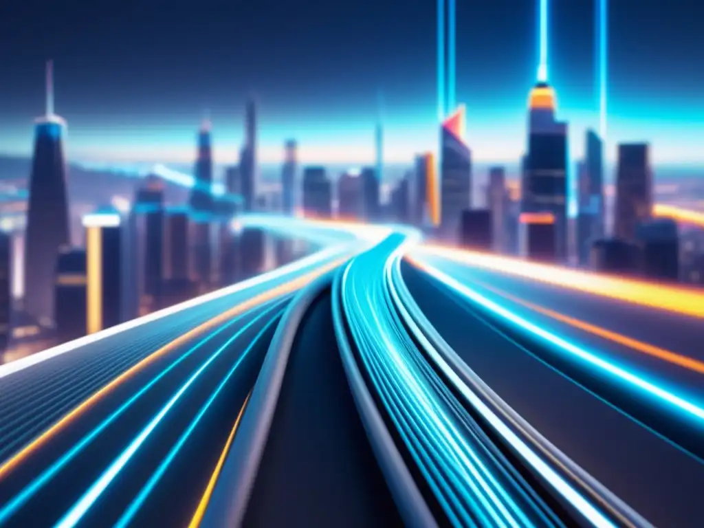 Revolución de la fibra óptica: Impacto global - Cable de fibra óptica luminoso en ciudad futurista
