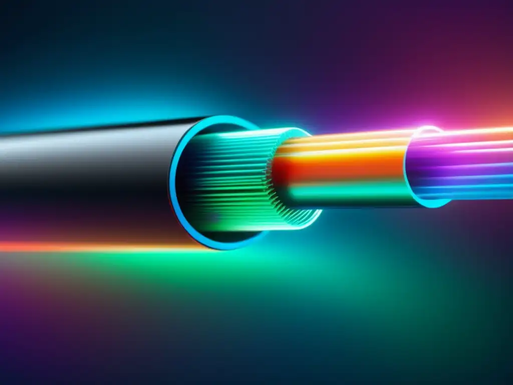 Innovaciones recientes fibra óptica: Cable de fibra óptica minimalista con colores vibrantes y transmisión de datos sin problemas