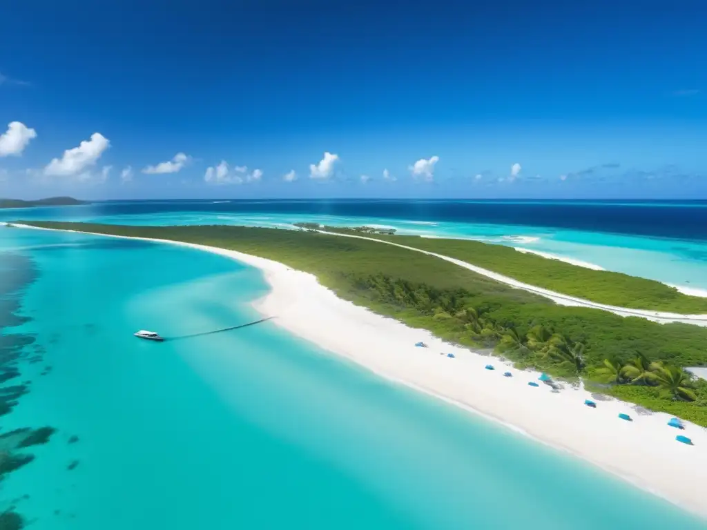 Impacto de la Fibra Óptica en el Caribe: Aérea de playa caribeña con cable de fibra óptica, belleza natural y conectividad avanzada