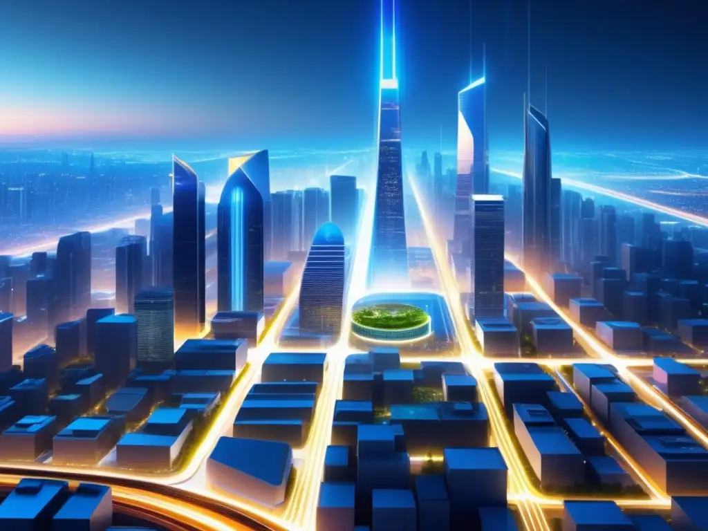 Futuro ciudad conectada Ciudad futurista iluminada por la fibra óptica: Revolución de la fibra óptica en los Derechos Humanos