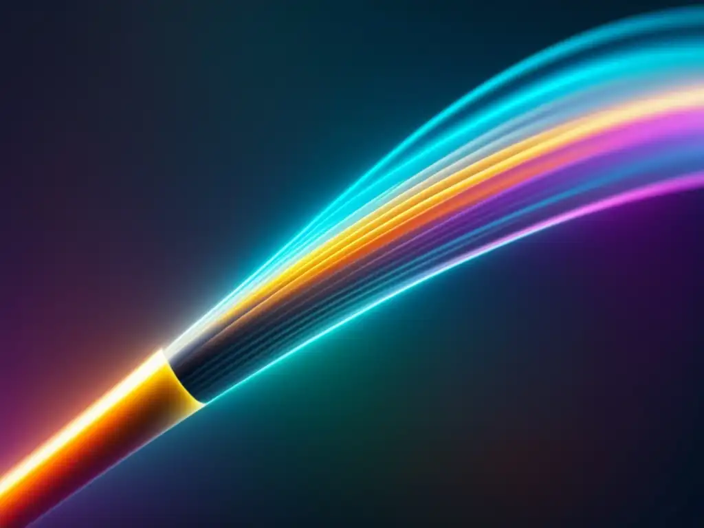 Beneficios de la fibra óptica global- Imagen 8k detallada de un cable de fibra óptica, con diseño minimalista y pulsos de luz vibrantes