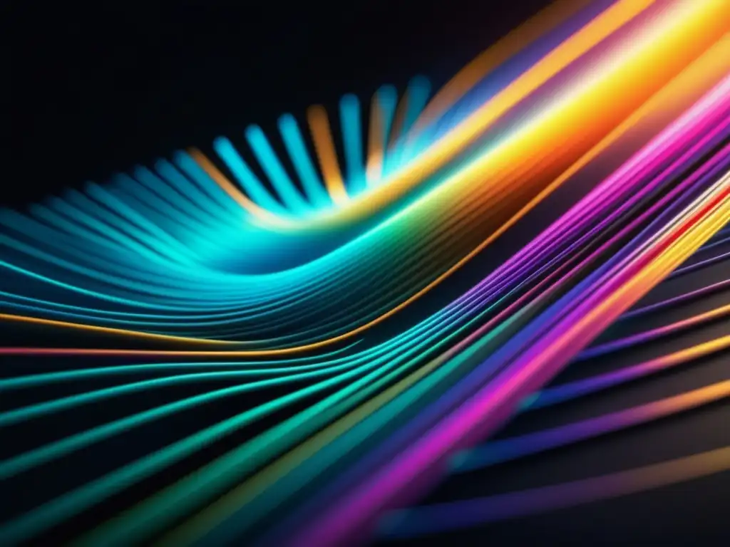 Tecnología de fibra óptica revolucionaria en una imagen 8k ultradetallada que muestra la belleza y complejidad de las fibras ópticas