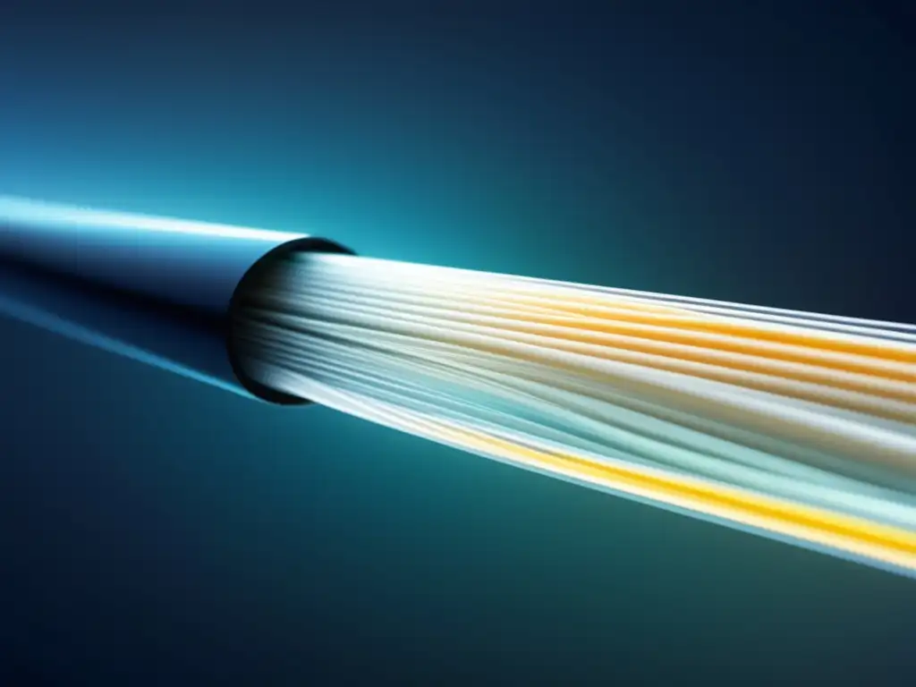 Cable de fibra óptica iluminado Importancia económica de la fibra óptica: moderna ilustración de cable óptico con fibras de vidrio o plástico brillantes, transmitiendo datos