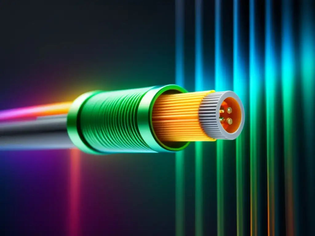 Reducción de contaminación acústica por fibra óptica: imagen 8k detallada de un conector de fibra óptica