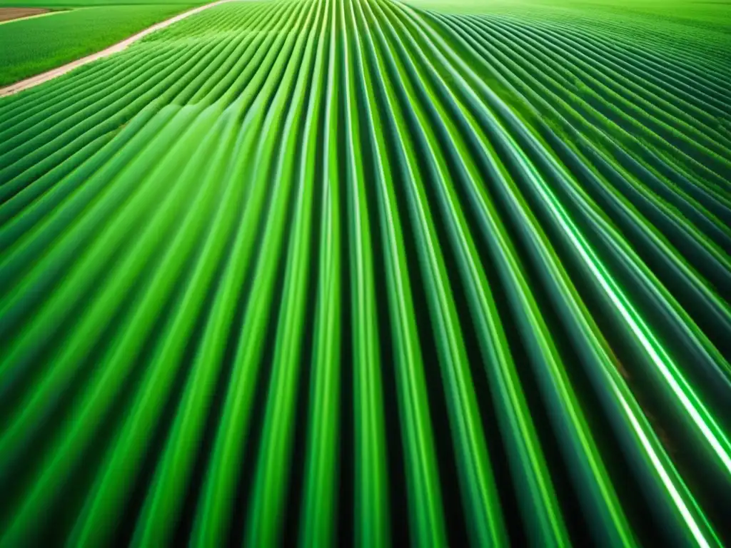 Ventajas de la fibra óptica en agricultura: campo verde con cable óptico futurista