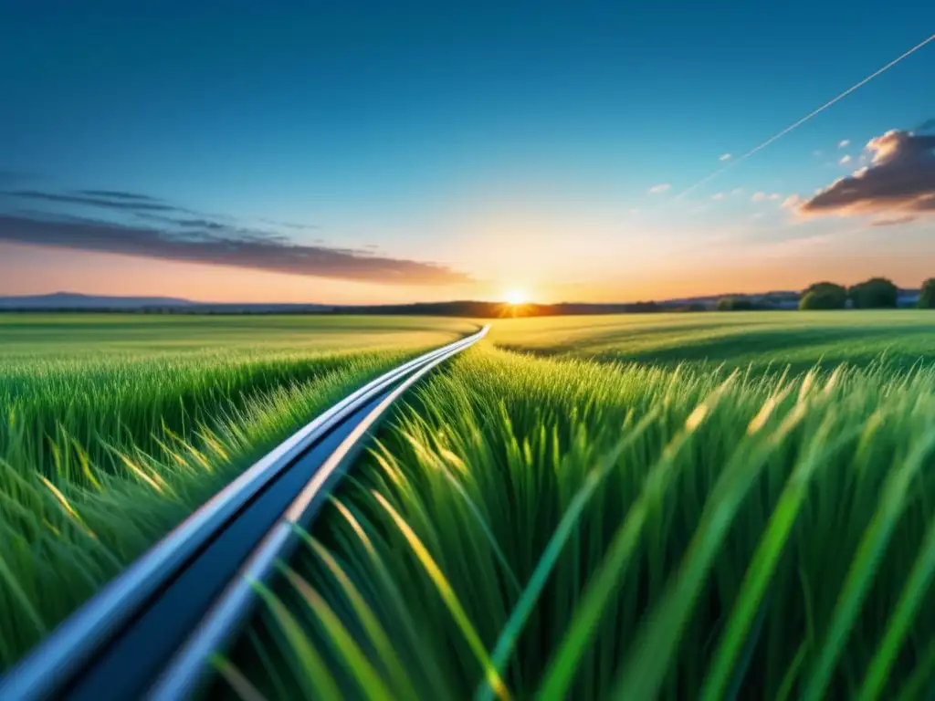 Paisaje al atardecer con cable de fibra óptica - Impacto de la fibra óptica en el desarrollo sostenible