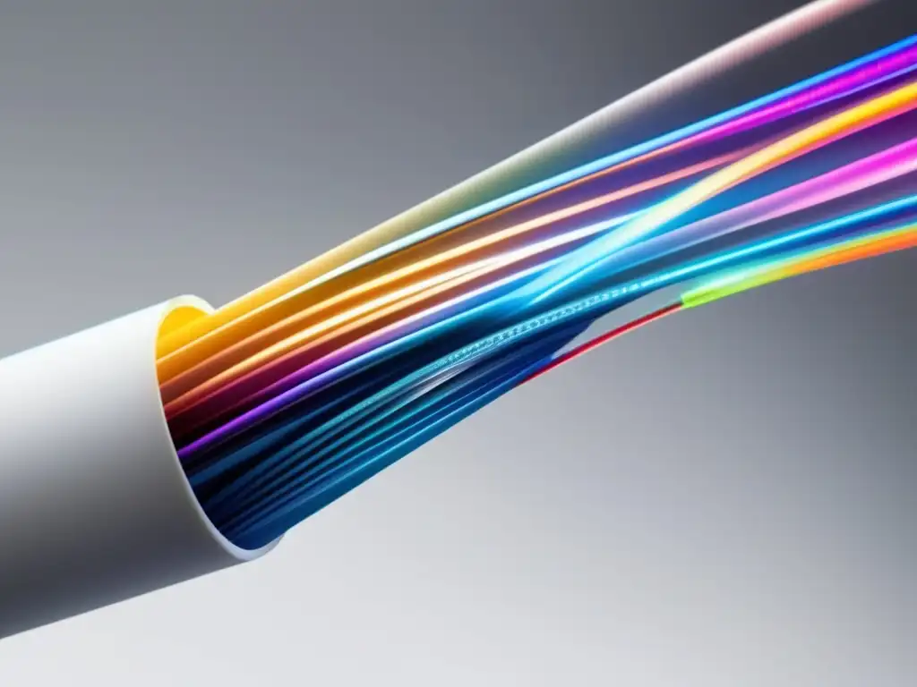 Detallada imagen en 8k de un cable de fibra óptica, resaltando avances en composición (110 caracteres)