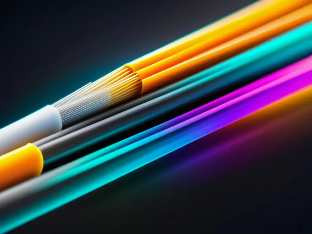 Ciberseguridad en fibra óptica: Cable de fibra óptica moderno con detalles precisos y colores vibrantes