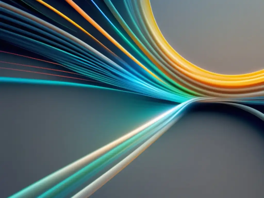 Representación gráfica minimalista de un cable de fibra óptica, resaltando su estructura interna y flujo de datos