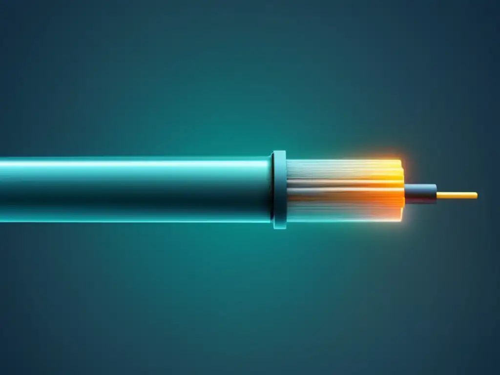 Tecnología de fibra óptica revolucionaria: detalla la estructura interna de un cable de fibra óptica en un estilo minimalista y moderno