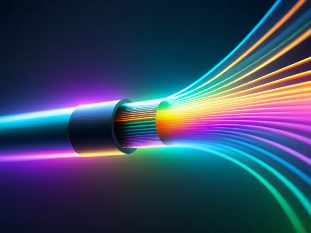 Innovaciones recientes en fibra óptica: imagen impactante de fibra óptica futurista, con colores vibrantes y tecnología puntera