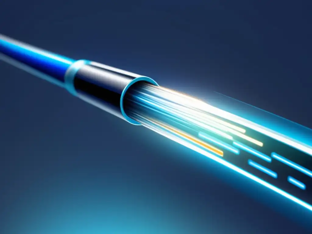 Ventajas de la fibra óptica: Moderno cable de fibra óptica iluminado con líneas y colores vibrantes, transmitiendo datos eficientemente