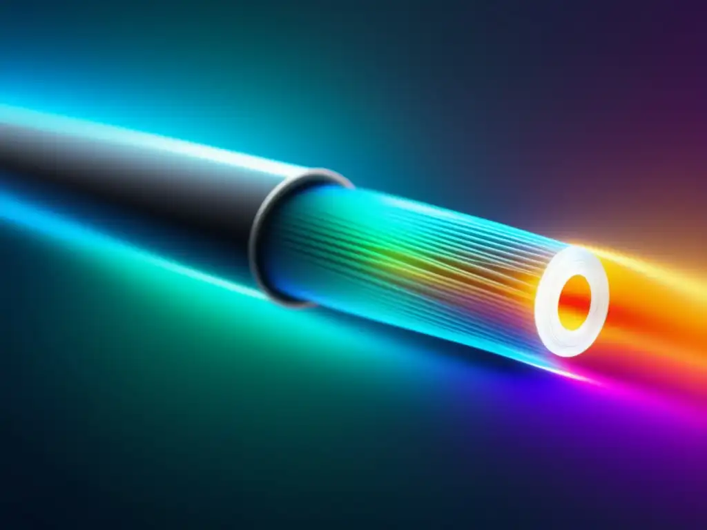 Tendencias diseño fibra óptica, imagen 8k detallada de cable óptico minimalista con brillo en colores vibrantes