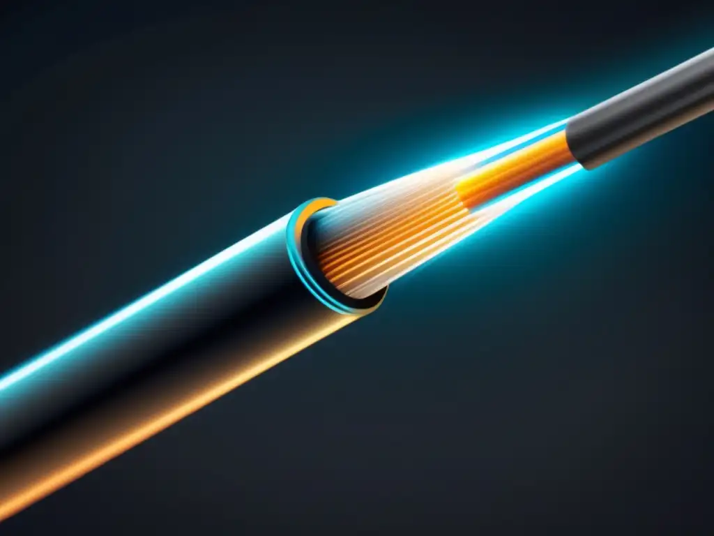 Cable de fibra óptica futurista de alta velocidad Innovaciones fibra óptica comunicación global: cable futurista de fibra óptica iluminado y elegante en fondo oscuro