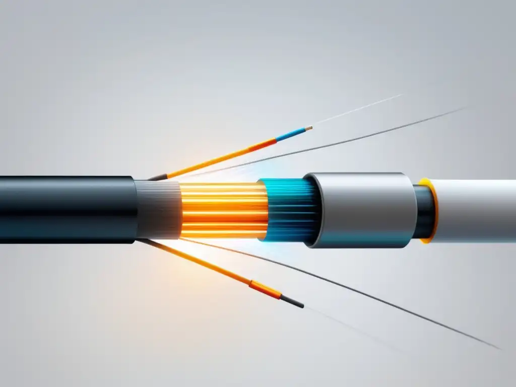 Beneficios de la fibra óptica en comunicación: cable moderno con luz vibrante y transmisión eficiente