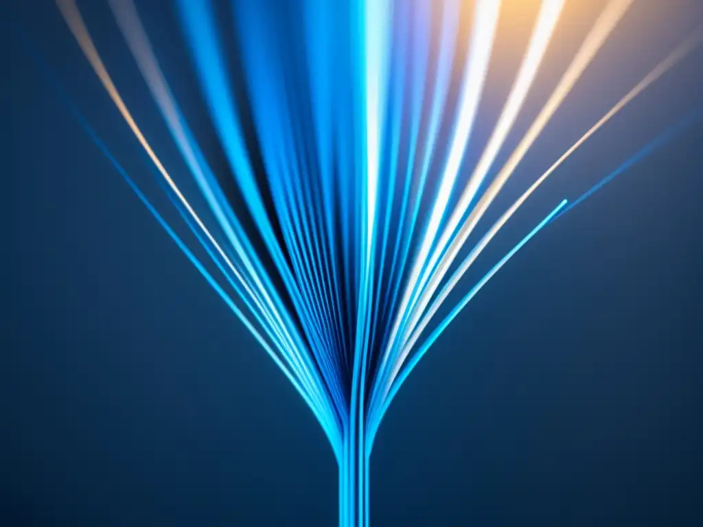 Cable de fibra óptica azul en detalle Utilizando fibra óptica en diagnóstico médico: cable azul metálico con infinidad de delicadas hebras