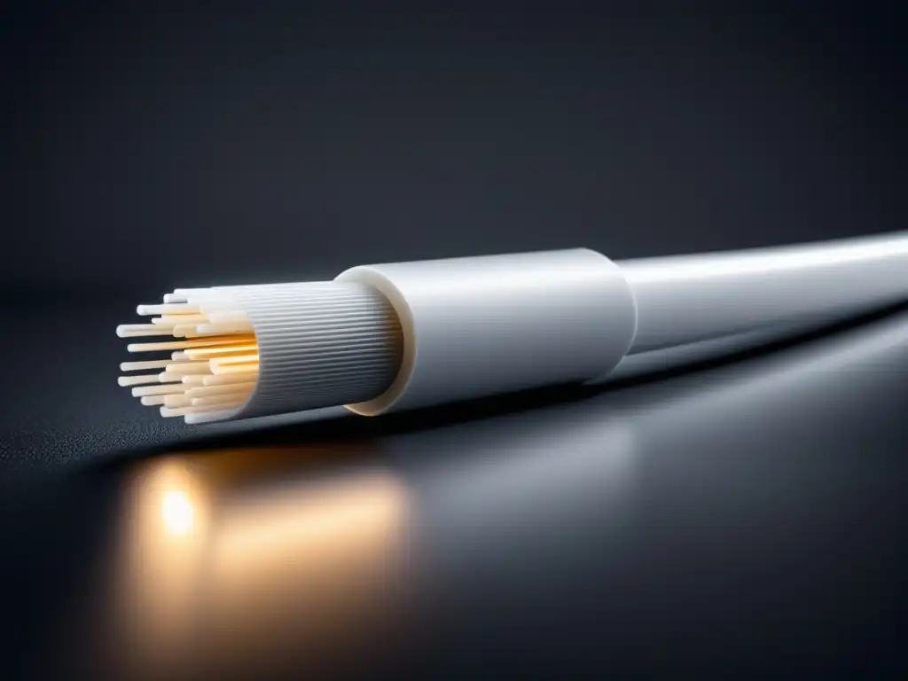 Cable de fibra óptica: diseño elegante y flexible, tecnología avanzada, reflejos sutiles, minimalista y moderno