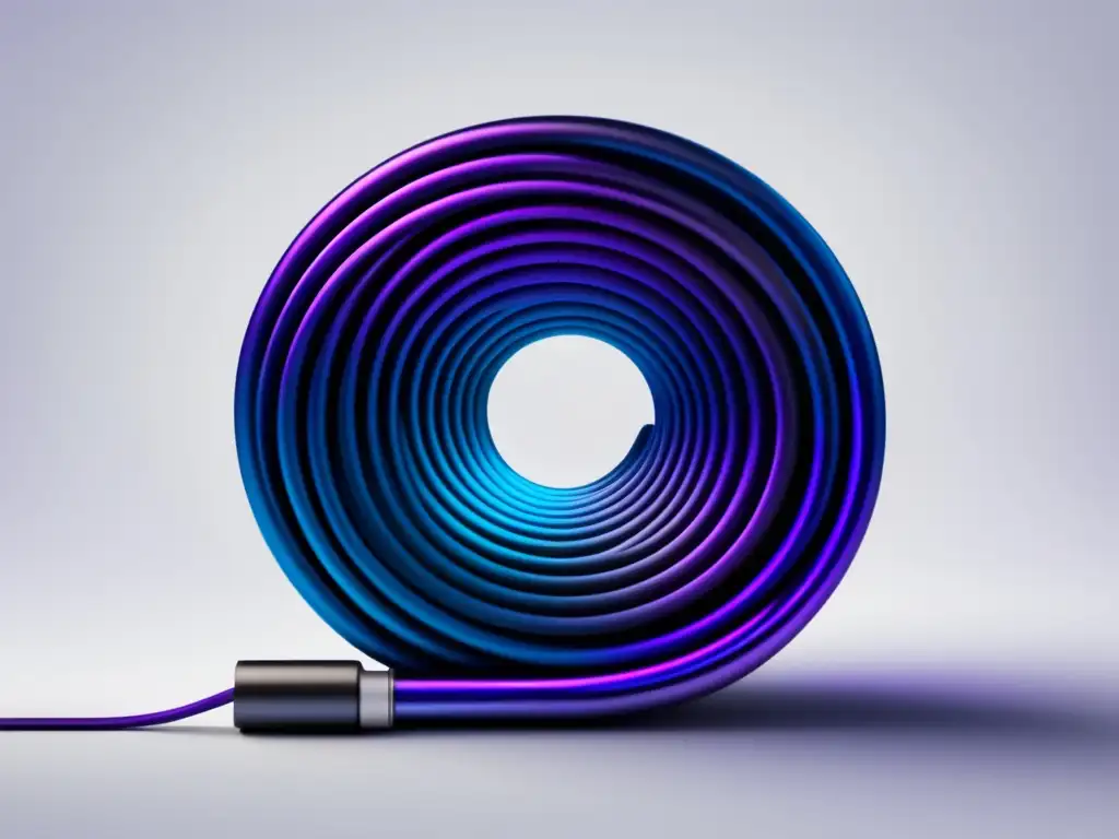 Ventajas de la fibra óptica: cable de alta velocidad, flexible y eficiente, con detalles intrincados, colores sofisticados y fondo blanco limpio