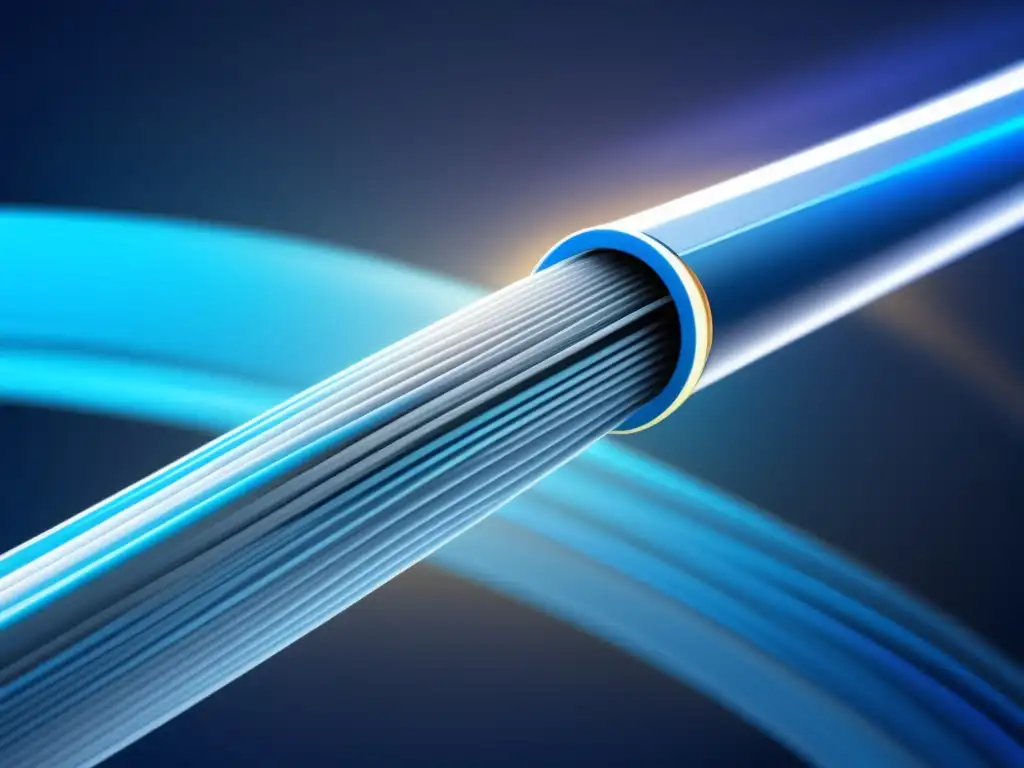 Avances clave en fibra óptica: moderno cable de fibra óptica azul de 8k con flujo de datos abstractos y estética minimalista