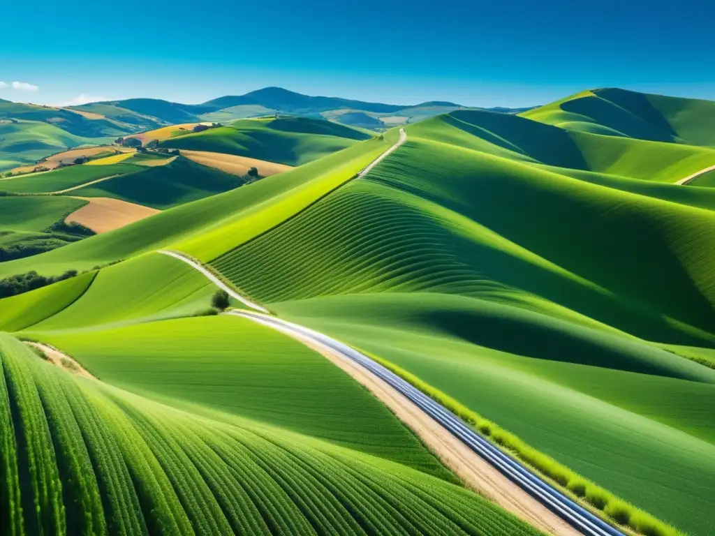 Despliegue de fibra óptica en áreas rurales: paisaje minimalista con cableado futurista integrado