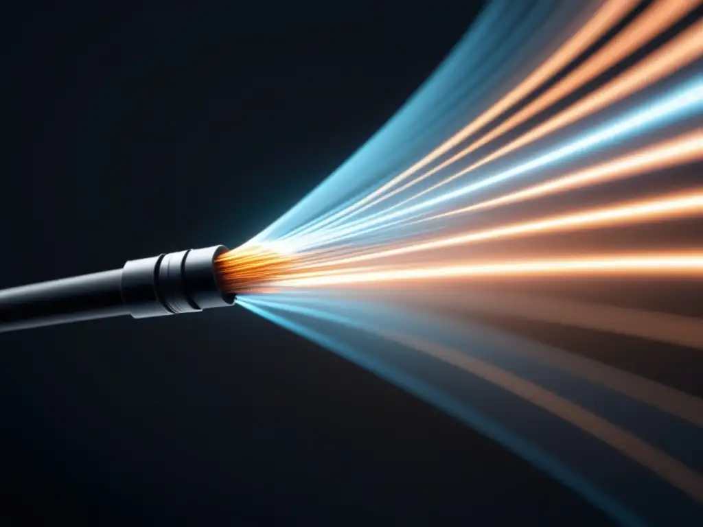 Tecnología fibra óptica: imagen minimalista que muestra cable de fibra óptica, colores espectrales y materiales utilizados