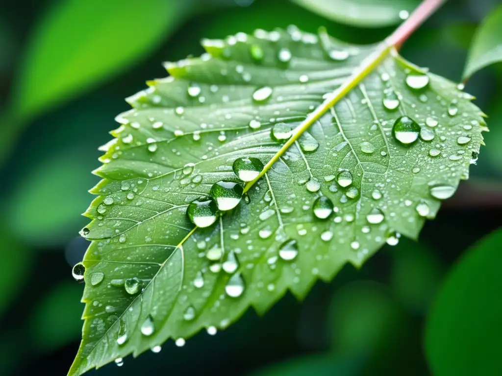 Hoja con gotas de agua: Ventajas ambientales de la fibra óptica