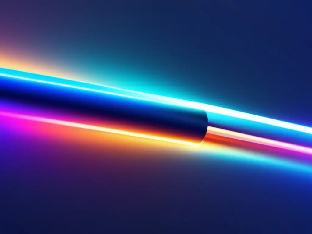 Cable de fibra óptica futurista con luces de colores vibrantes Ventajas de la fibra óptica: imagen moderna y sofisticada