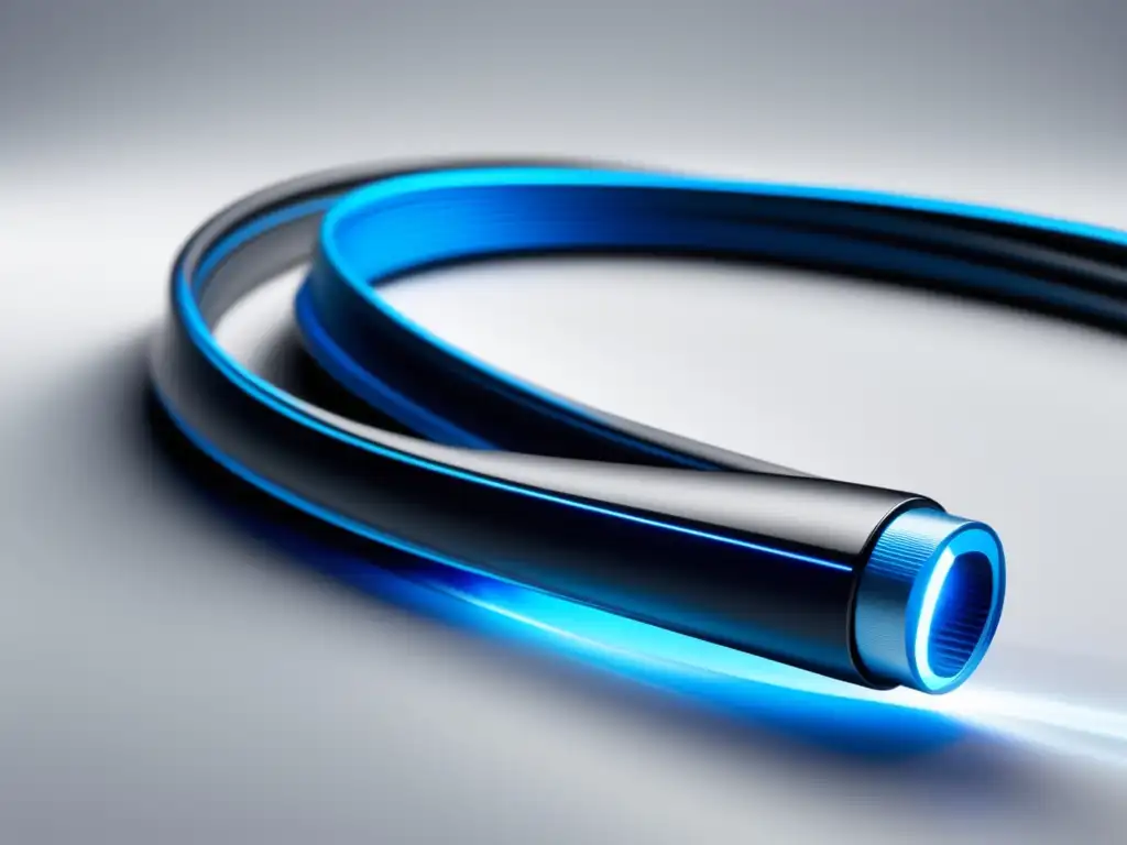 Tecnología de fibra óptica elegante y moderna Ventajas de la fibra óptica: imagen 8k de diseño moderno, cable de fibra azul brillante con equipos y tecnología sofisticada