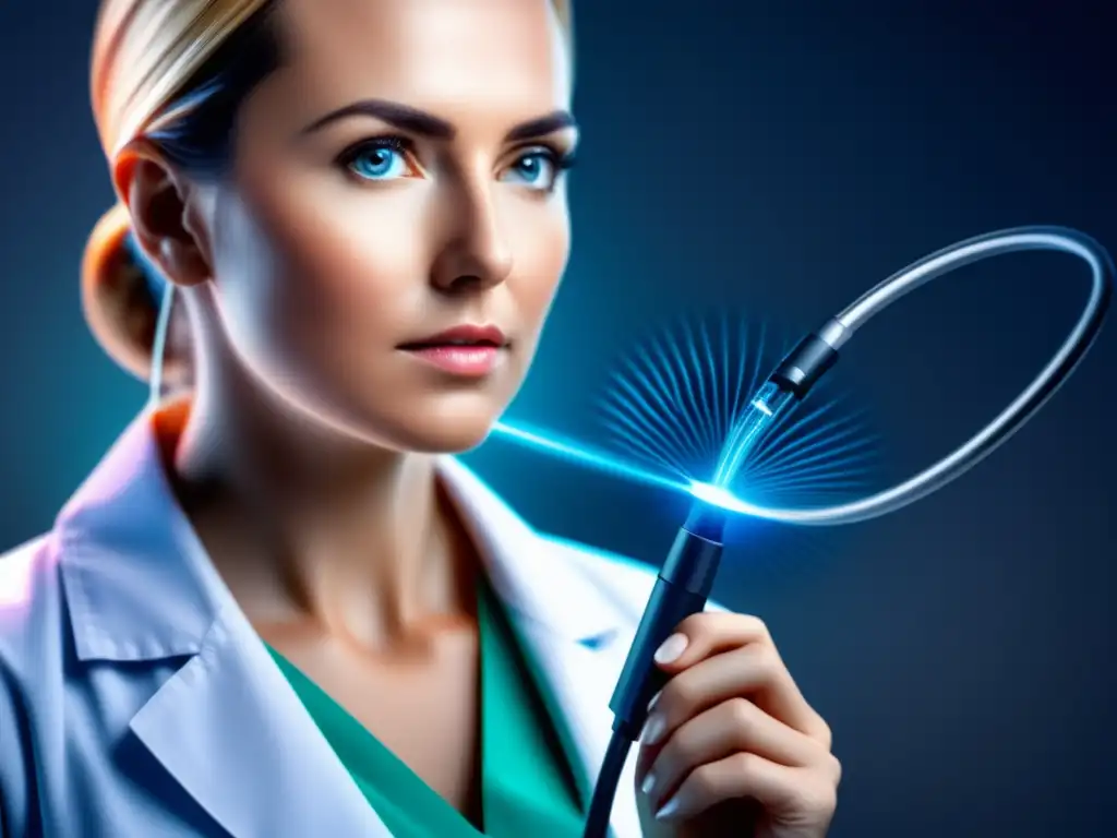 Revolución en diagnóstico médico con fibra óptica Utilizando la fibra óptica en el diagnóstico médico: imagen 8k ultradetallada muestra endoscopio moderno en paciente