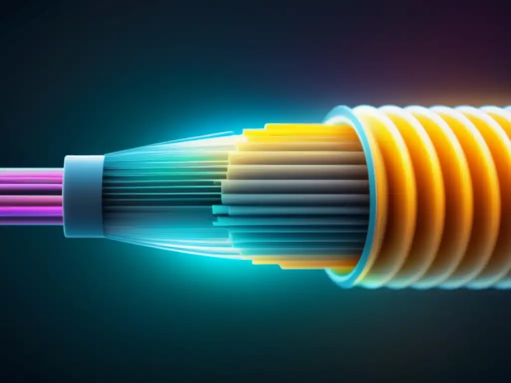 Mantenimiento de señal en fibra óptica: Imagen detallada de cable óptico 8K, resaltando su diseño moderno y la transmisión de datos mediante luz