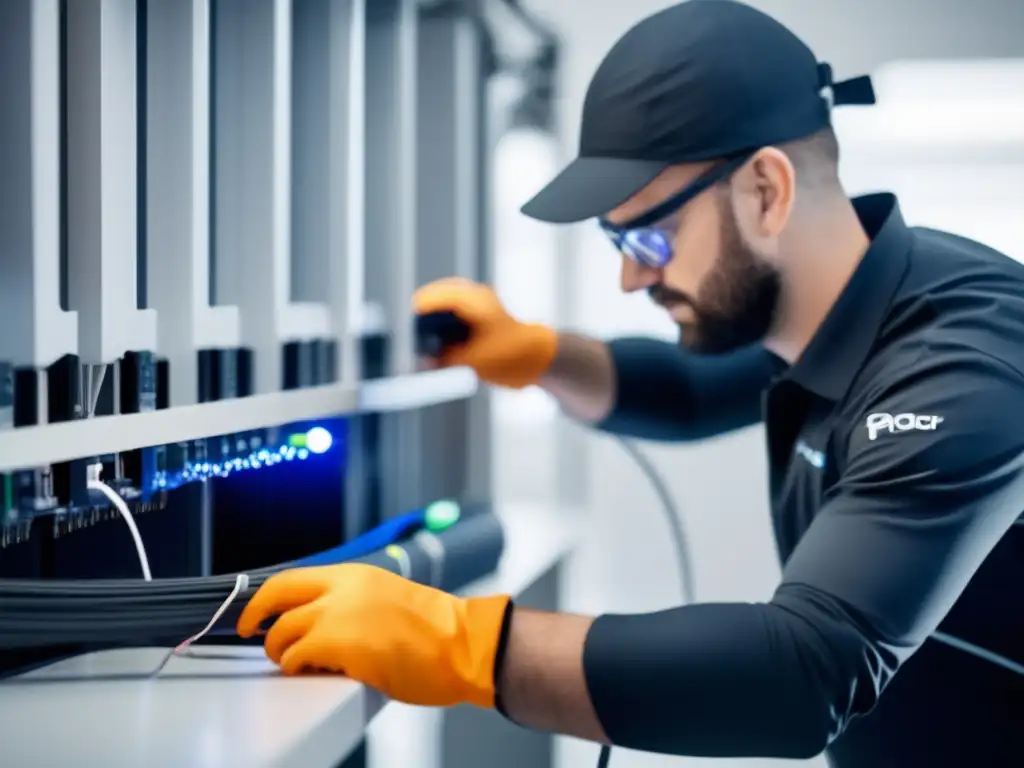 Instalación de fibra óptica: secretos y procesos, experto conectando cables