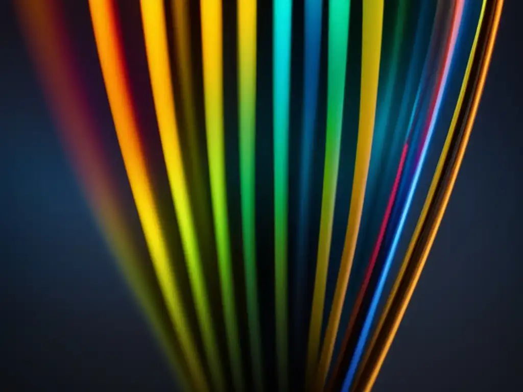 Materiales para fibra óptica: fascinante imagen de cable de fibra óptica, elegante y minimalista, con vibrantes colores y transmisión de datos