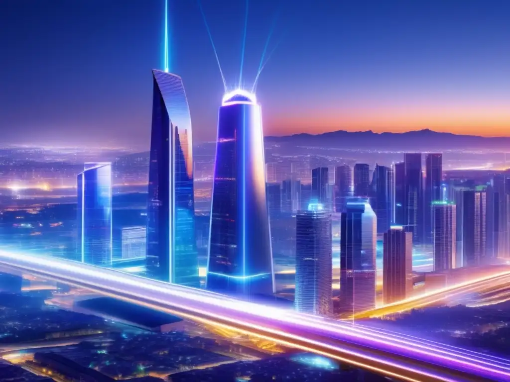 Ciudad futurista iluminada con fibra óptica Importancia de la fibra óptica en la ciudad futurista