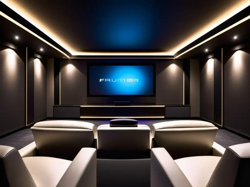 Beneficios de la fibra óptica en el cine en casa: sala de cine moderna y elegante con pantalla grande y sonido de alta calidad