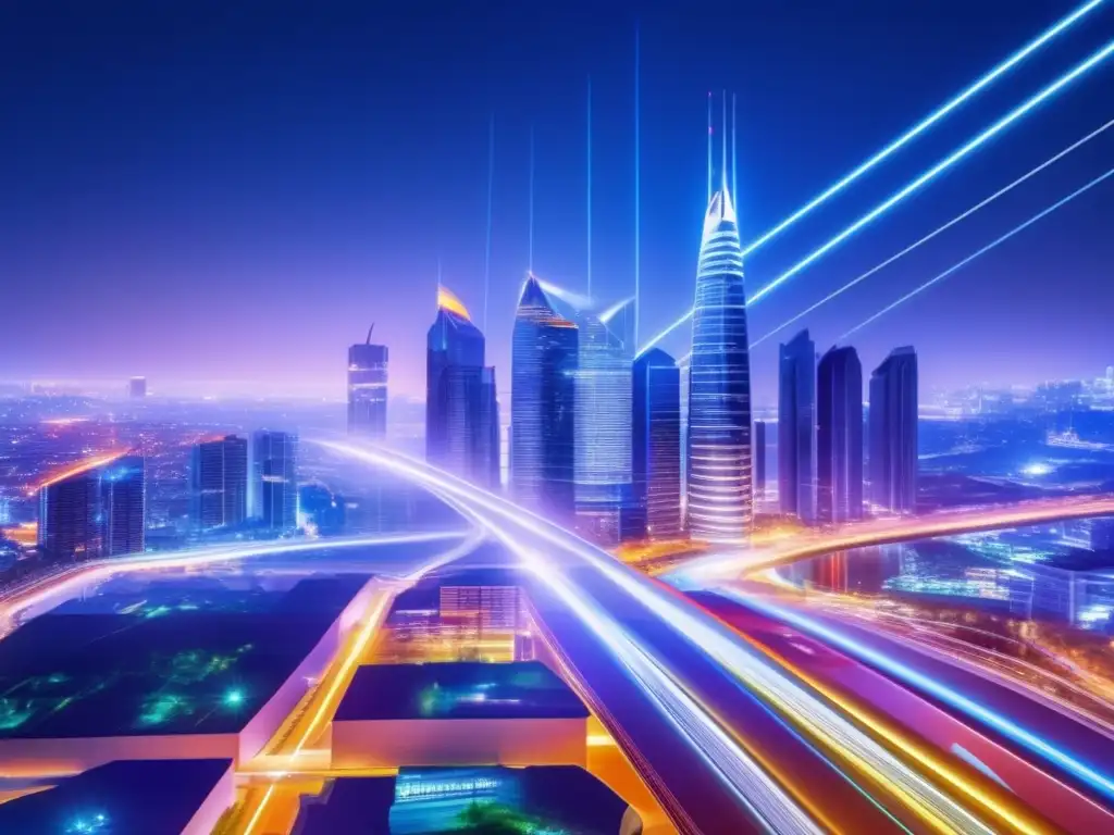Accesibilidad digital para discapacidad en una ciudad moderna y vibrante con tecnología de fibra óptica