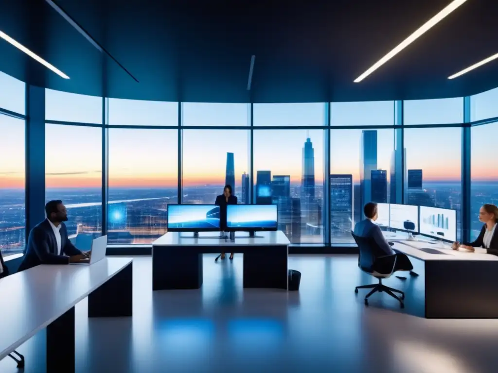 Oficina moderna con vista a la ciudad Beneficios de la fibra óptica en una oficina moderna y conectada