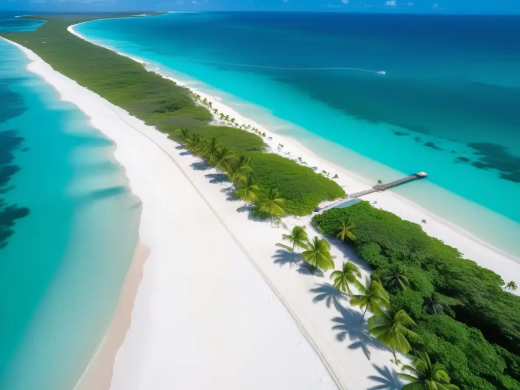 Impacto Fibra Óptica en el Caribe: Playa caribeña con aguas turquesas, arena blanca y cable de fibra óptica integrado en su belleza natural