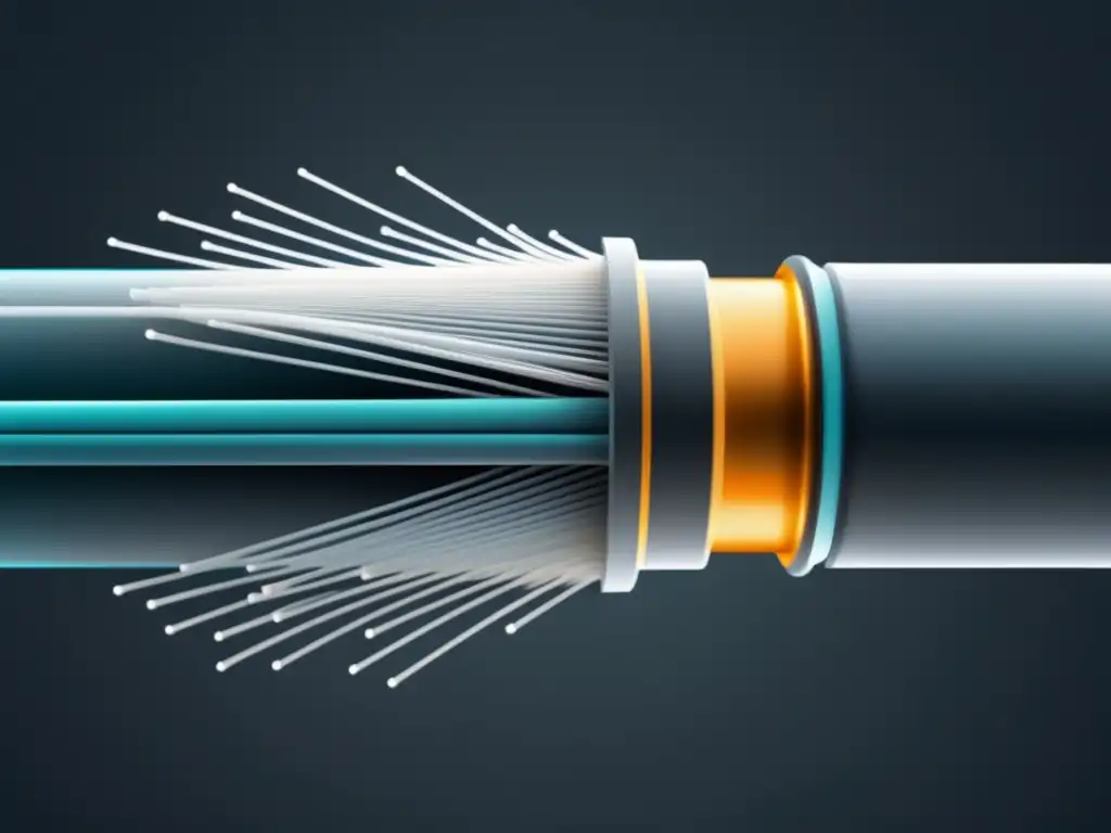 Tecnología de fibra óptica revolucionaria - Ilustración en 8k que muestra el intrincado funcionamiento interno de un cable de fibra óptica