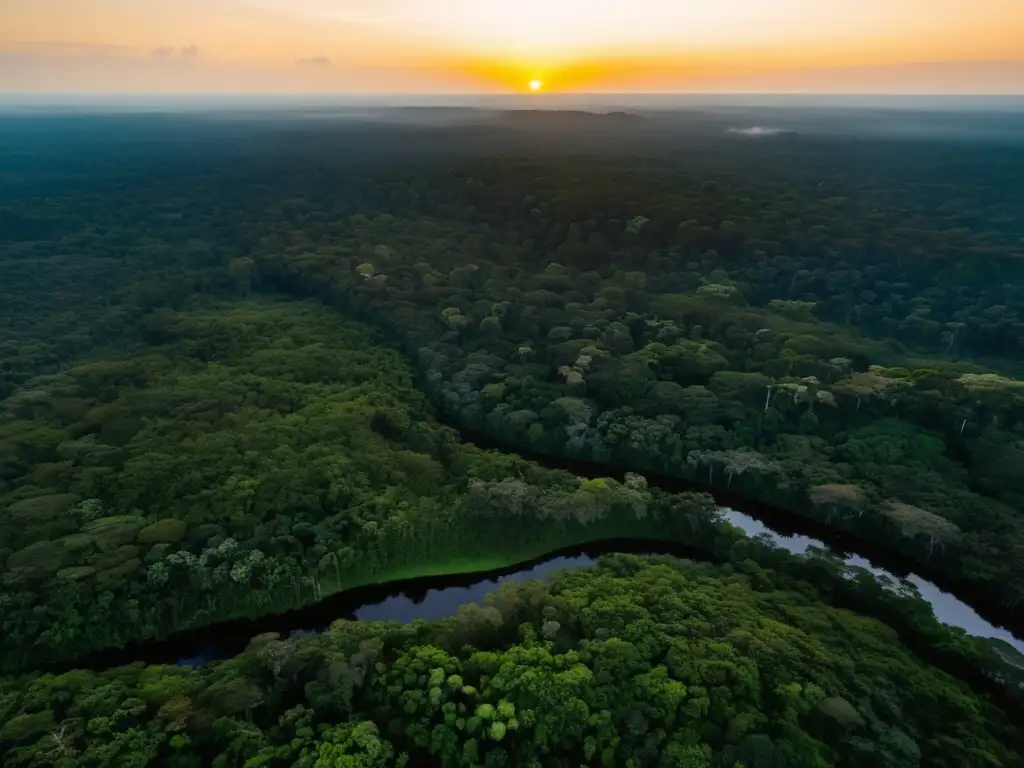 Impacto ambiental de la fibra óptica en el Amazonas - Paisaje cautivador de la selva amazónica al atardecer