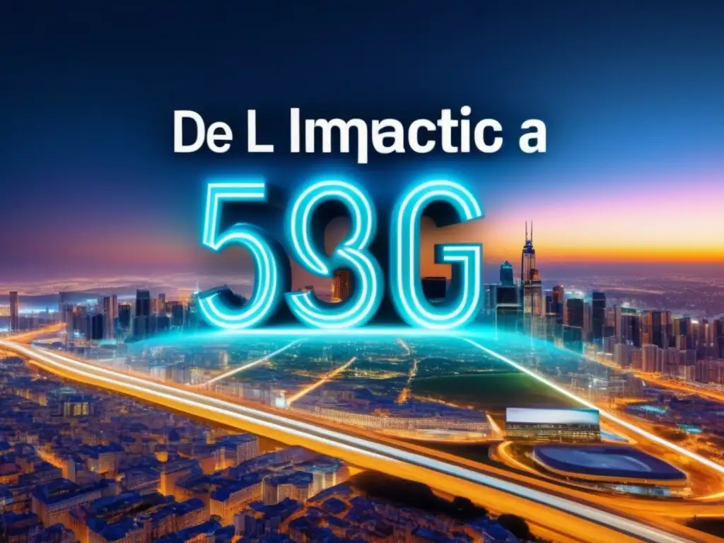 Beneficios de la fibra óptica en la vida cotidiana: Futurista ciudad inteligente con tecnología 5G, realidad aumentada y dispositivos IoT