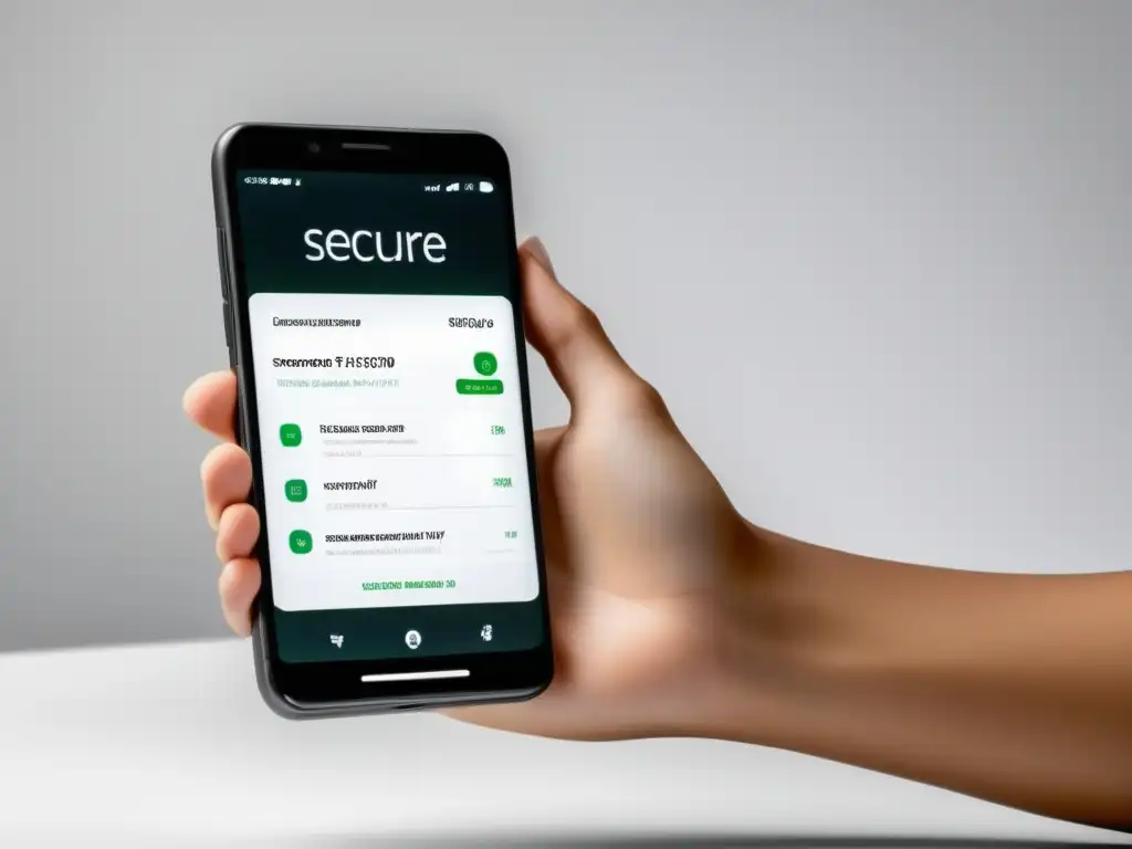 Smartphone seguro y minimalista en ecommerce Smartphone minimalista y seguro con pantalla de alta resolución, transacción segura en plataforma de comercio electrónico