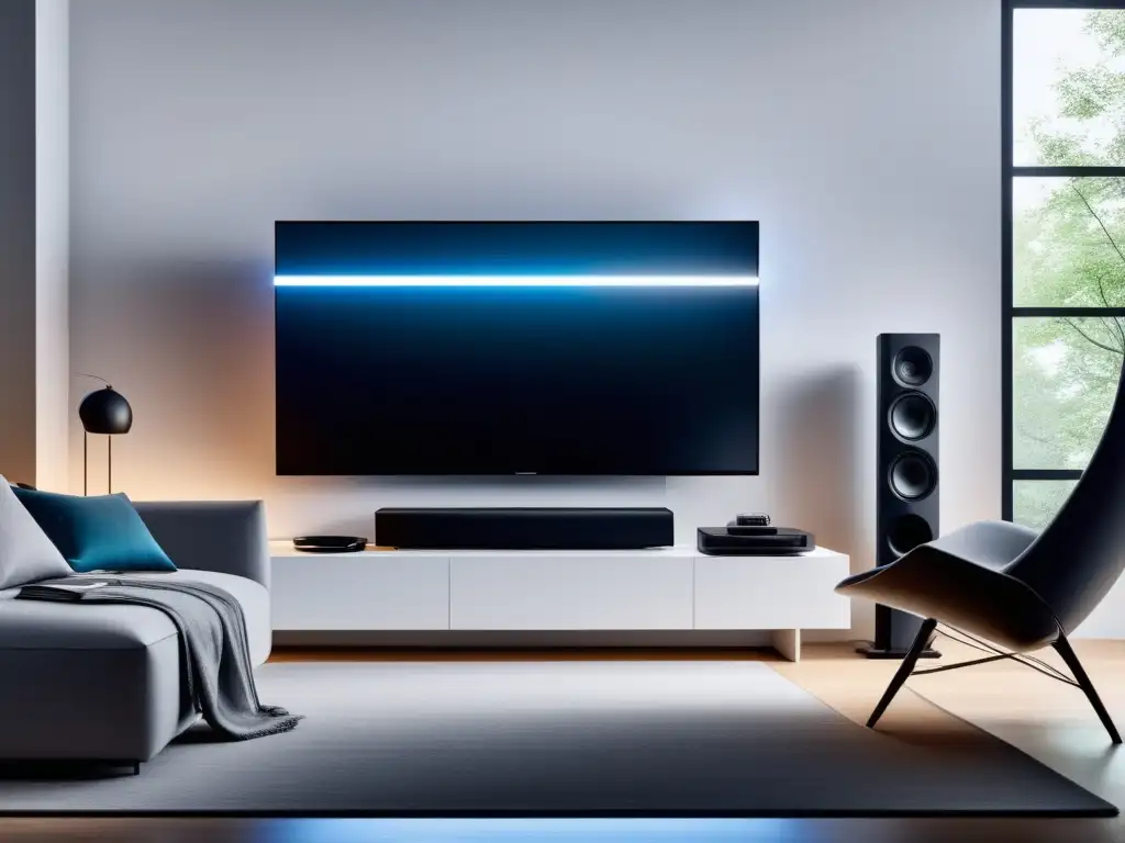 Ventajas fibra óptica: setup streaming moderno, sala minimalista con TV, centro entretenimiento elegante, imagen cristalina y colores vibrantes