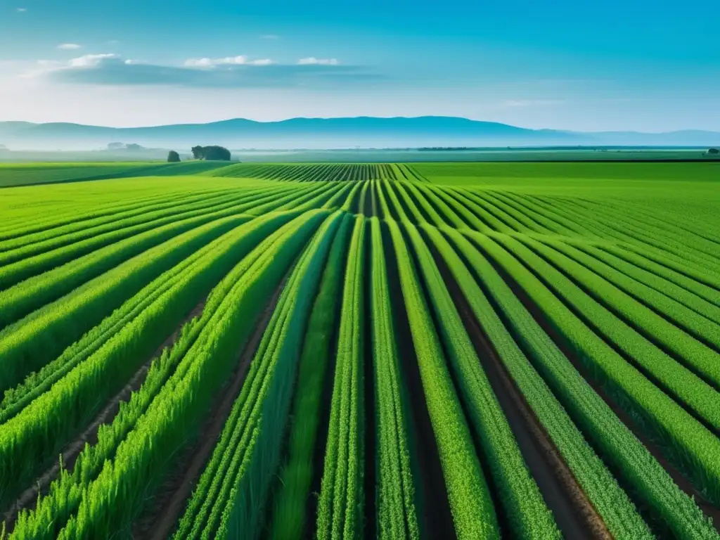 Beneficios de la fibra óptica en la agricultura: campo agrícola moderno y tecnológico con cultivos verdes y sensores avanzados