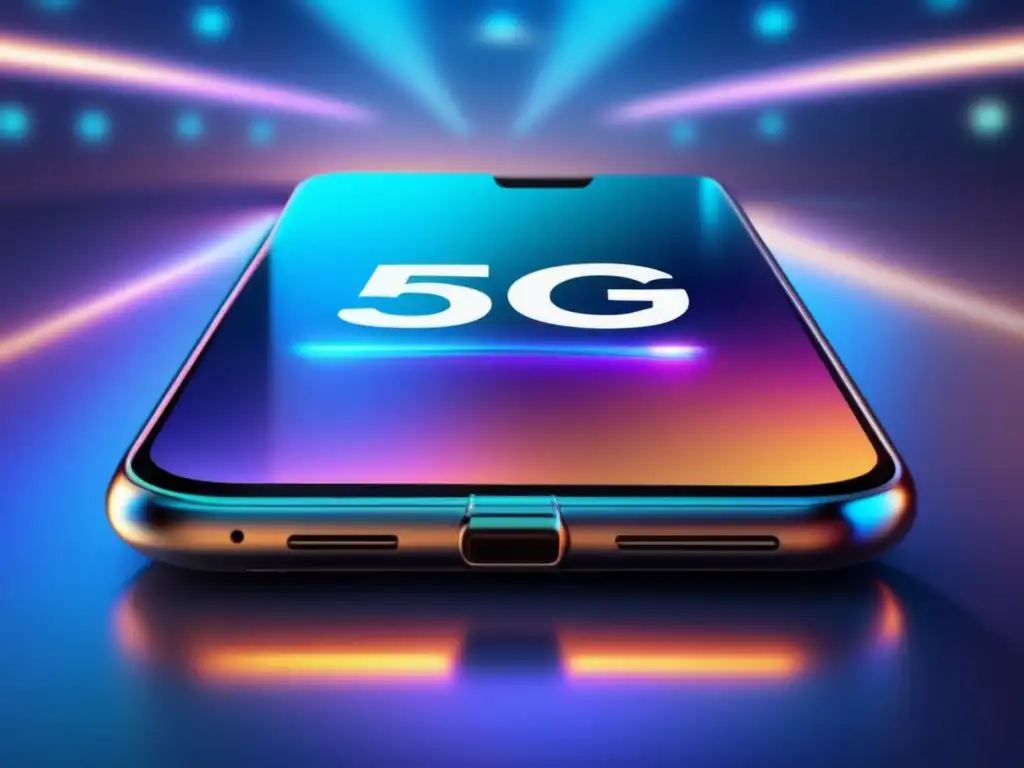 Ventajas de la fibra óptica en la revolución 5G: smartphone futurista con pantalla holográfica, realidad aumentada e IoT