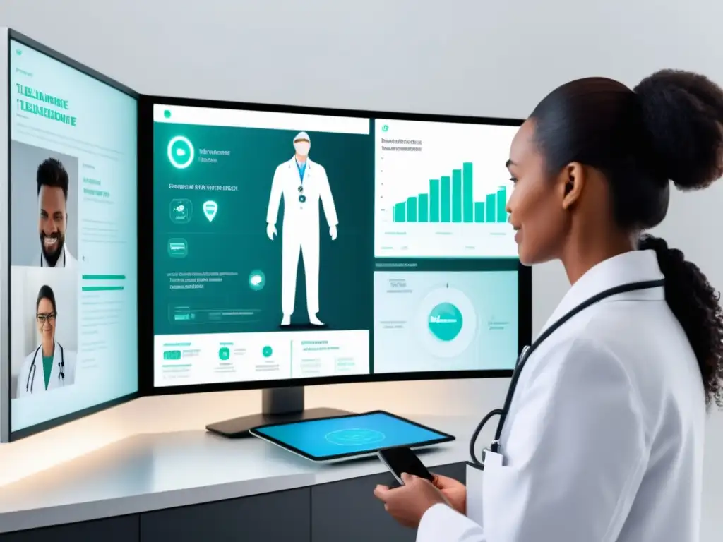 Beneficios de la fibra óptica en telemedicina: imagen de telemedicina moderna con doctor y paciente interactuando