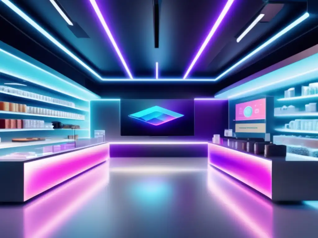 Tienda moderna con tecnología avanzada Interior de tienda moderna y tecnológica con fibra óptica: innovación y experiencia del cliente