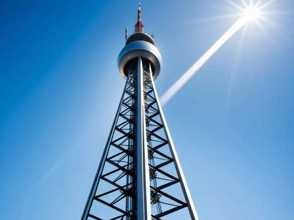 Torre de telecomunicaciones moderna y elegante resaltando la importancia de la fibra óptica en las telecomunicaciones