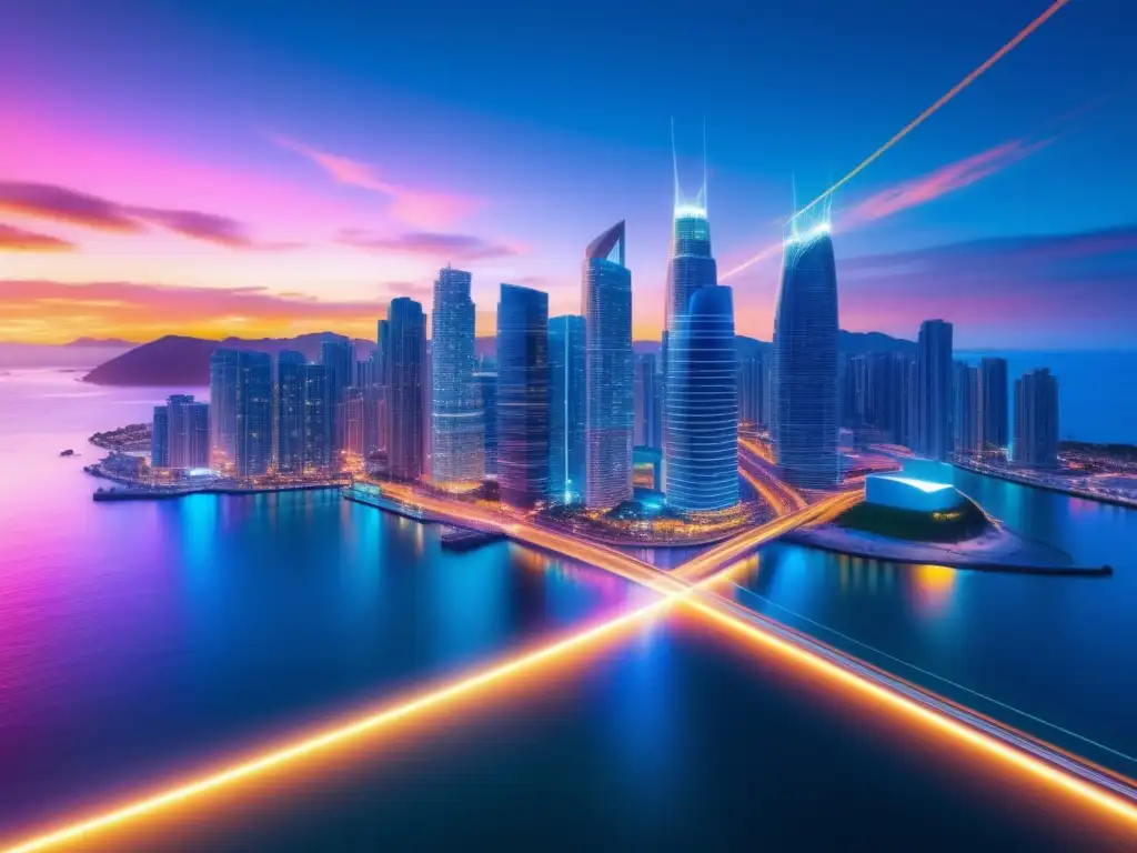 Impacto de la fibra óptica en Oceanía: una imagen impresionante muestra la transformación tecnológica con una ciudad moderna al atardecer